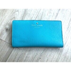 Kate Spade Grand Street Stacy Bifold Leather Slim Wallet Turquoise Blue Money